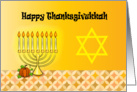 Thanksgivukkah, pumpkin & candles on menorah, Star of David card
