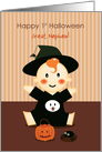 Happy 1st Halloween, witch, custom front for great nephew card