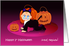 Happy 1st Halloween, cat costume, custom front for great nephew card