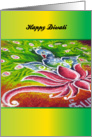 Happy Diwali, rice colorful art drawing peacock card