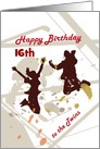 Happy Birthday twin teens, two silhouette boy & girl jump up card