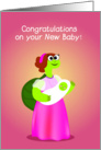 turtle new baby congratulations cards, turtle mom hold a new baby card