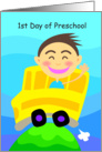 1st Day of preschool, bus, boy card
