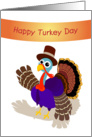 happy turkey day, Cute Turkey in Pilgrim Hat card