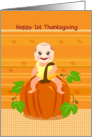 happy 1st thanksgiving, baby sitting on pumpkin card