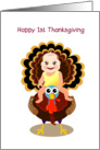 happy 1st thanksgiving, baby riding on turkey card