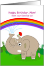 happy birthday, mom! from your favorite kid. elephant, rainbow card