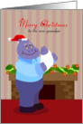 Merry Christmas to new hippopotamus grandpa hold a baby card