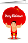 Merry Christmas, a big bag on wrestler boy’s shoulder card