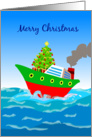 Merry Christmas, cruise line with christmas tree and gifts card