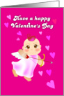 happy valentine’s Day, a cupid holding a arrow and lot of love flying card