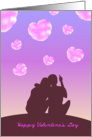 happy valentine’s Day, silhouette couple point to the love shape cloud card