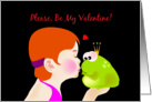 Please Be my valentine, a girl kissing a frog prince card