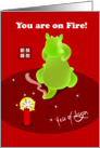 happy chinese new year, dragon playing fire cracker & his tail on fire card