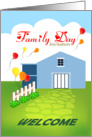 Family Day Invitation, House With Balloons And Picket Fence card