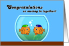 Congratulations on moving in together! 2 fishes with boy cap card