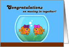 Congratulations on moving in together! 2 fishes with girl ribbon bow card