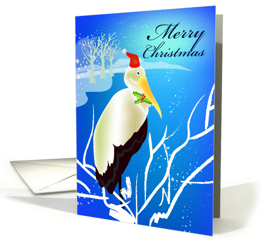 merry christmas, a stork with red hat and holly card (1002403)