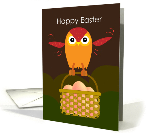 happy easter, owl hold a basket of egg card (1062085)