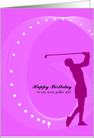 Birthday teen golfer girl, a silhouette girl playing golf card