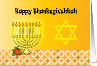 Thanksgivukkah, pumpkin & candles on menorah, Star of David card