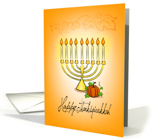 Thanksgivukkah, pumpkin & candles on menorah card (1164526)
