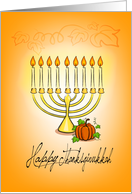 Thanksgivukkah, pumpkin & candles on menorah card