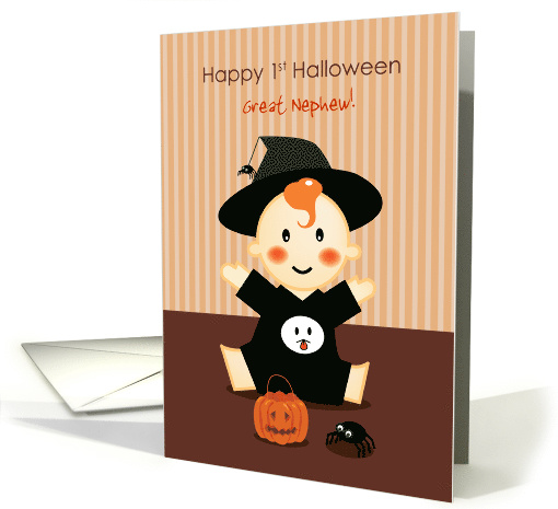 Happy 1st Halloween, witch, custom front for great nephew card