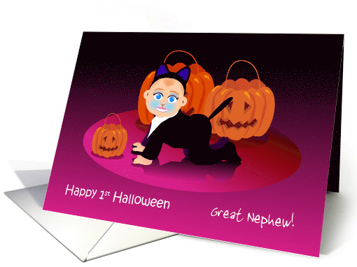 Happy 1st Halloween, cat costume, custom front for great nephew card