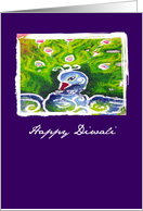 Happy Diwali, rice colorful art drawing peacock card
