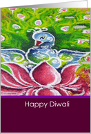 Happy Diwali, rice colorful art drawing peacock card