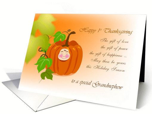 Happy 1st thanksgiving, baby pumpkin to a special grandnephew card