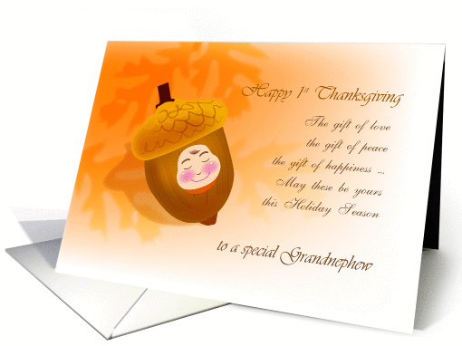 Happy 1st thanksgiving, baby acorn to a special grandnephew card