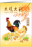 Chinese New Year of the Rooster. a whole chicken family in the spring card