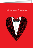 will you be my groomsman, red shape card