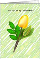 will you be my groomsman, yellow tulip, boutonniere card