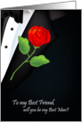 will you be my best man, red rose, boutonniere, best friend card