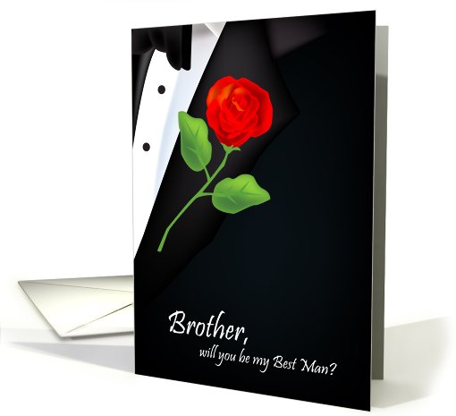 will you be my best man, red rose, boutonniere, brother card (813300)