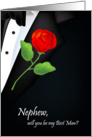 will you be my best man, red rose, boutonniere, nephew card