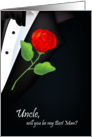 will you be my best man, red rose, boutonniere, uncle card