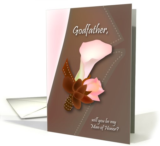 will you be my man of honor, lily, boutonniere, godfather card