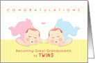 congratulations on becoming great grandparents to twins, boy & girl card
