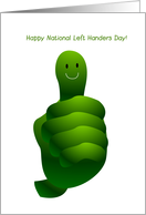 happy national left handers day, thumb up card