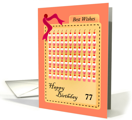 happy 77th birthday, cupcakes with cherries card (842650)