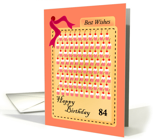 happy 84th birthday, cupcakes with cherries card (842658)