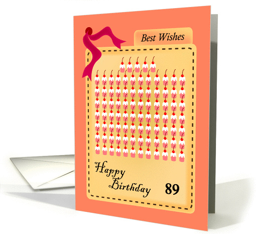happy 89th birthday, cupcakes with cherries card (842667)