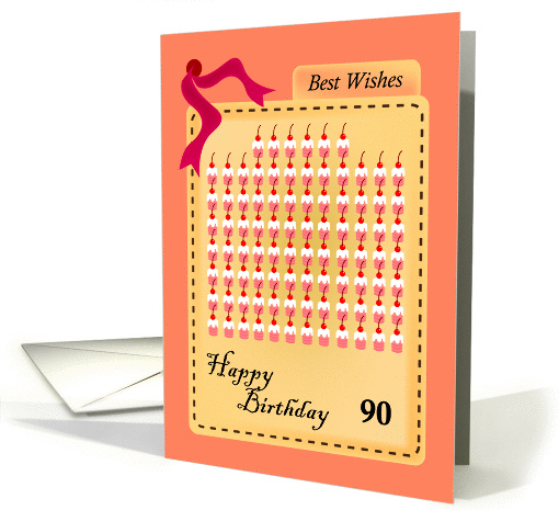 happy 90th birthday, cupcakes with cherries card (842668)