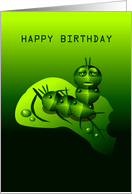 happy birthday, caterpillar, robot card