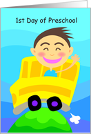 1st Day of preschool, bus, boy card