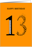 happy birthday, piano, notes card